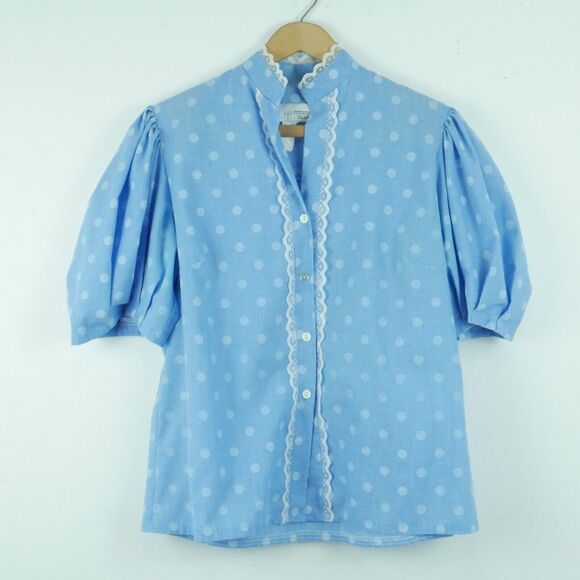 Vintage Medium Dress Set FLAWS Prairie Western Polka Dot Pioneer Puff Sleeve 80s - Picture 2 of 12